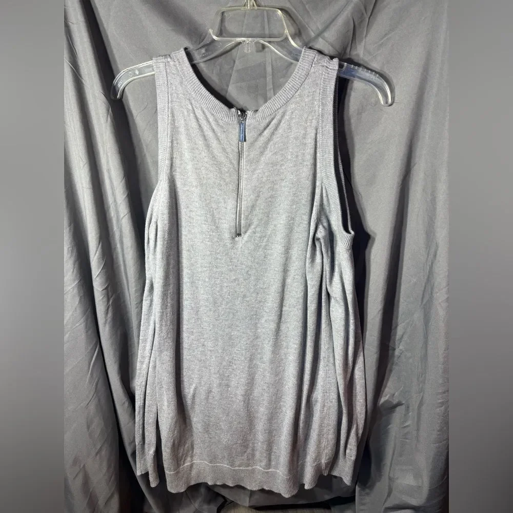 Michael Michael Kors Light Gray Knit Top with Label Detail Cold Shoulder EPC